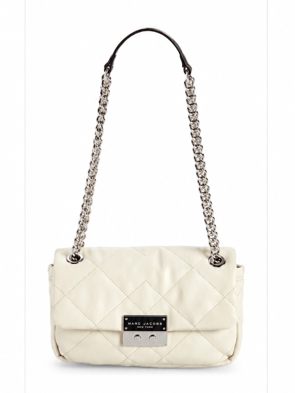 Marc Jacobs Leather Quilted Moto Shoulder Bag Cloud White NWT